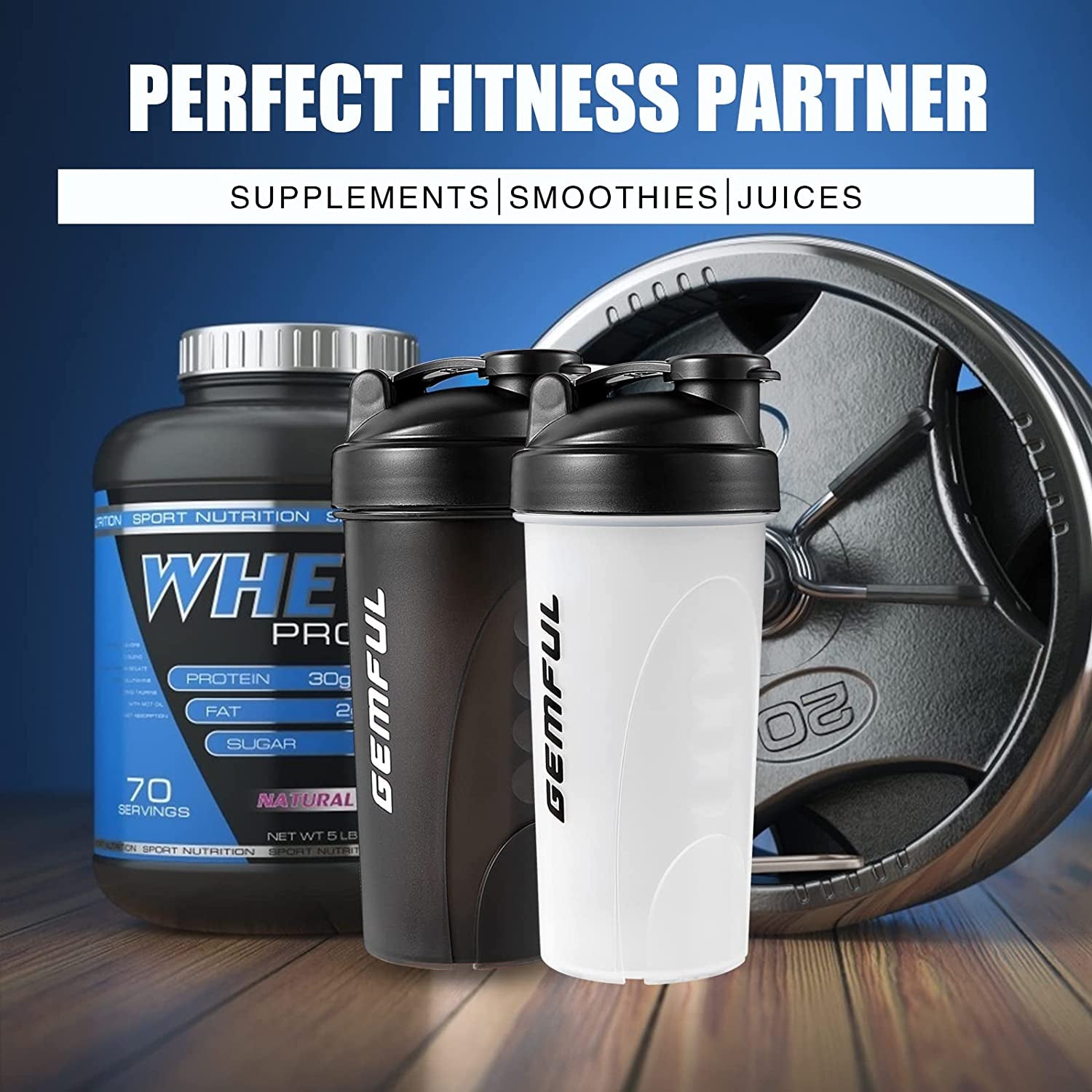 Shaker Bottle for Protein Mixes Bpa-Free Leak Proof Smothies Mixer Water Cups 2 Pack