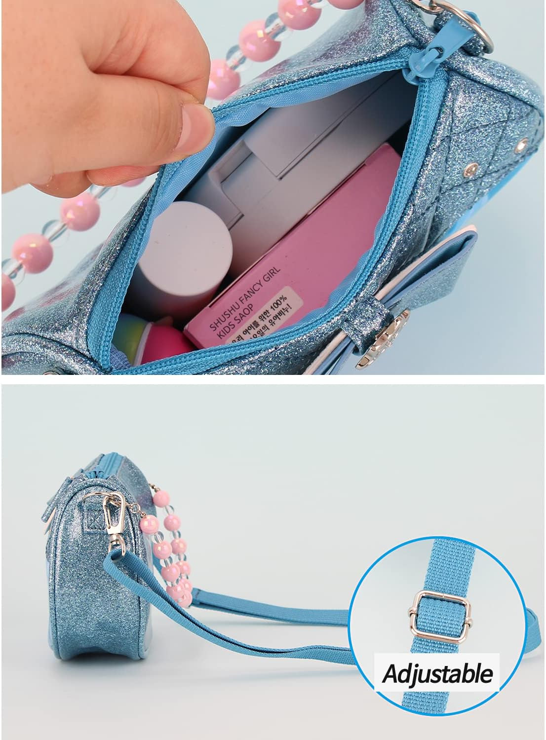 Frozen II Elsa Small Cute Arendelle Handbag - Travel Anime Purse Tote Bag for Little Girls with Multi-Storage and Detachable Shoulder Strap, Sky Blue, Small
