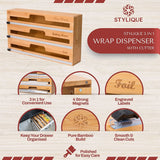 3 in 1 Cling Wrap Organiser (Aussie Sizes) for Kitchen Storage & Organisation, Cling Wrap Dispenser with Cutter for Drawer, Pantry Organiser Fits Aluminium Foil, Baking Paper, Plastic Wrap 33Cm Roll (Natural)