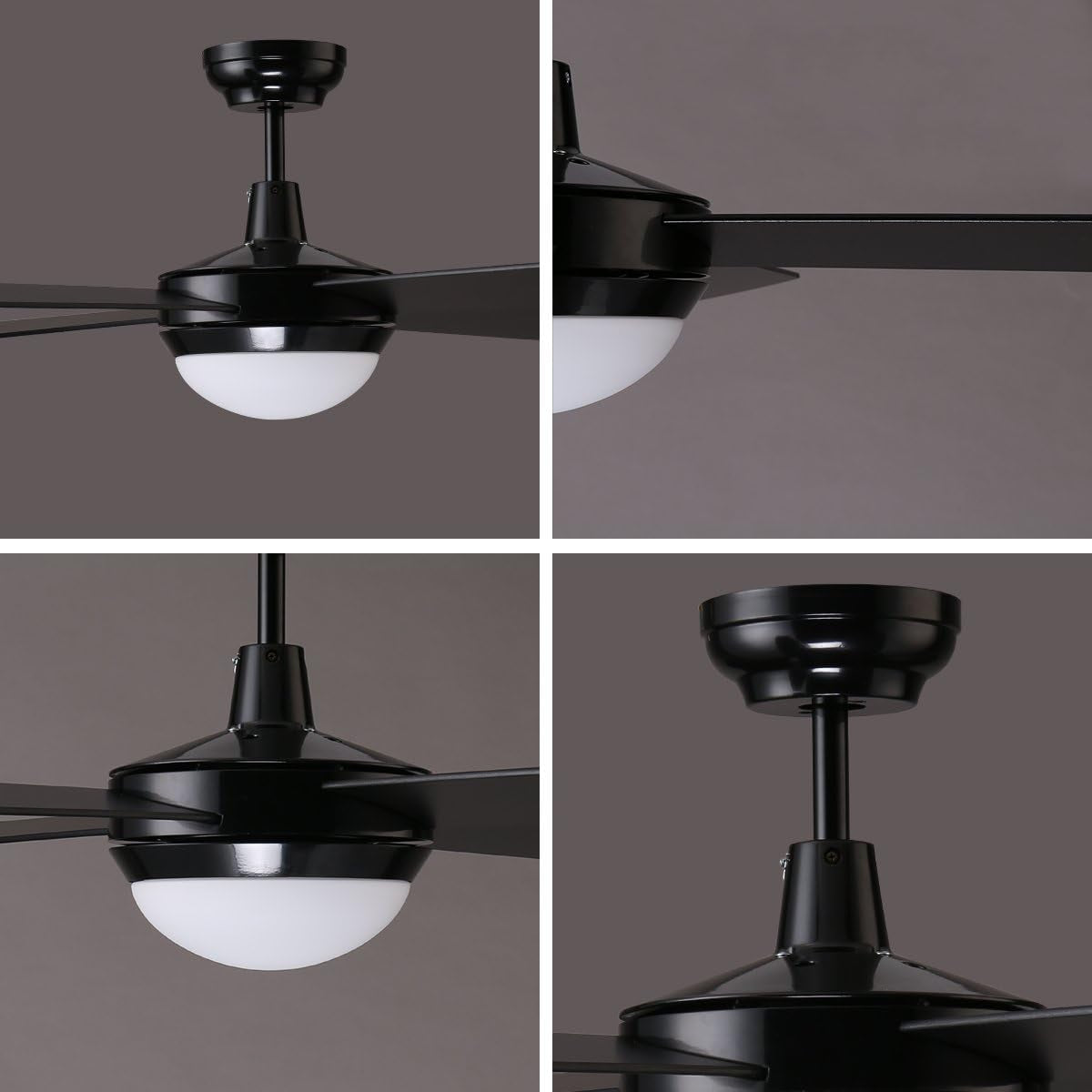 Morden Black Ceiling Fans with LED Light Kit and Remote, DC Motor 4 Reversible Blades 6 Speed, SAA Certificate- 52" (1320Mm)