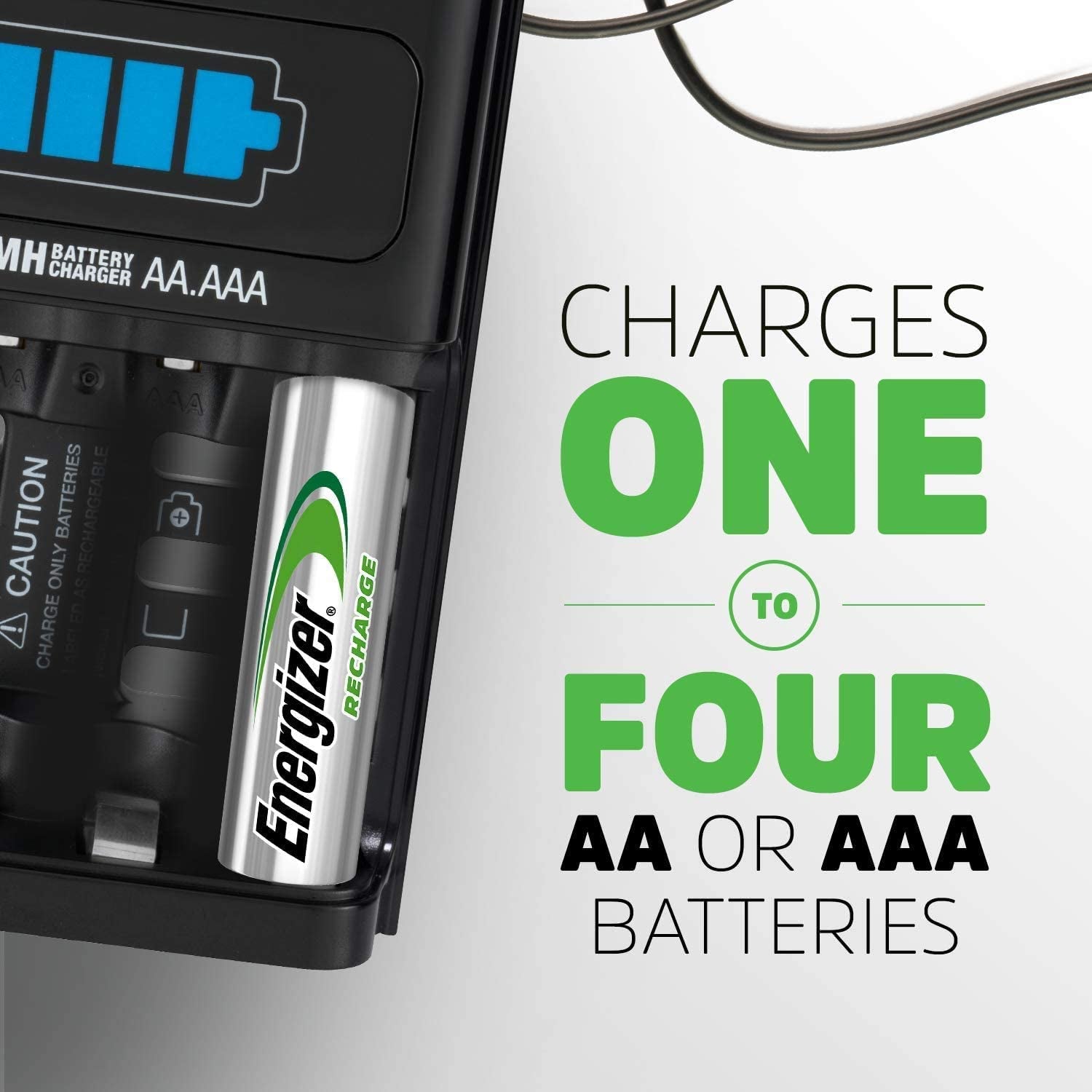 Maxi Battery Charger, Charges Nimh Rechargeable AA and AAA Batteries (4 AA Rechargeable Batteries Included)