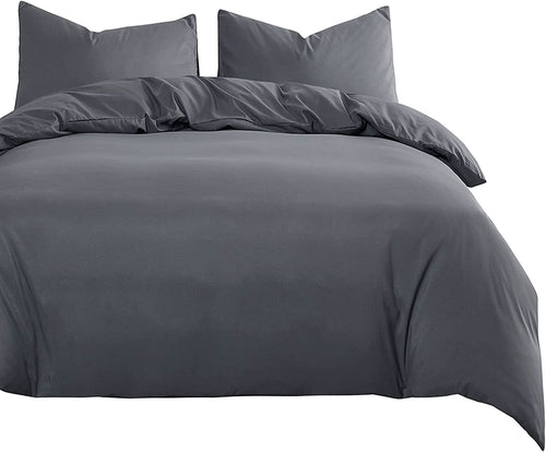 - Grey Quilt Cover Set, 1000TC Ultra Soft Microfiber Doona Cover Bedding Set in Solid Plain Color Gray (3Pcs, Queen Size)