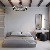 Pendant Light Modern Farmhouse Chandelier Rustic Metal Wagon Wheel Lighting Black 12 Lights