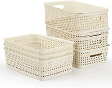 Load image into Gallery viewer, [8 Pack]  Plastic Storage Baskets for Home Storage &amp; Organisation- Storage Bins for Bathrooms, Kitchen, Cabinets, Countertop, under Sink, Pantry Storage Organiser (Creamy)
