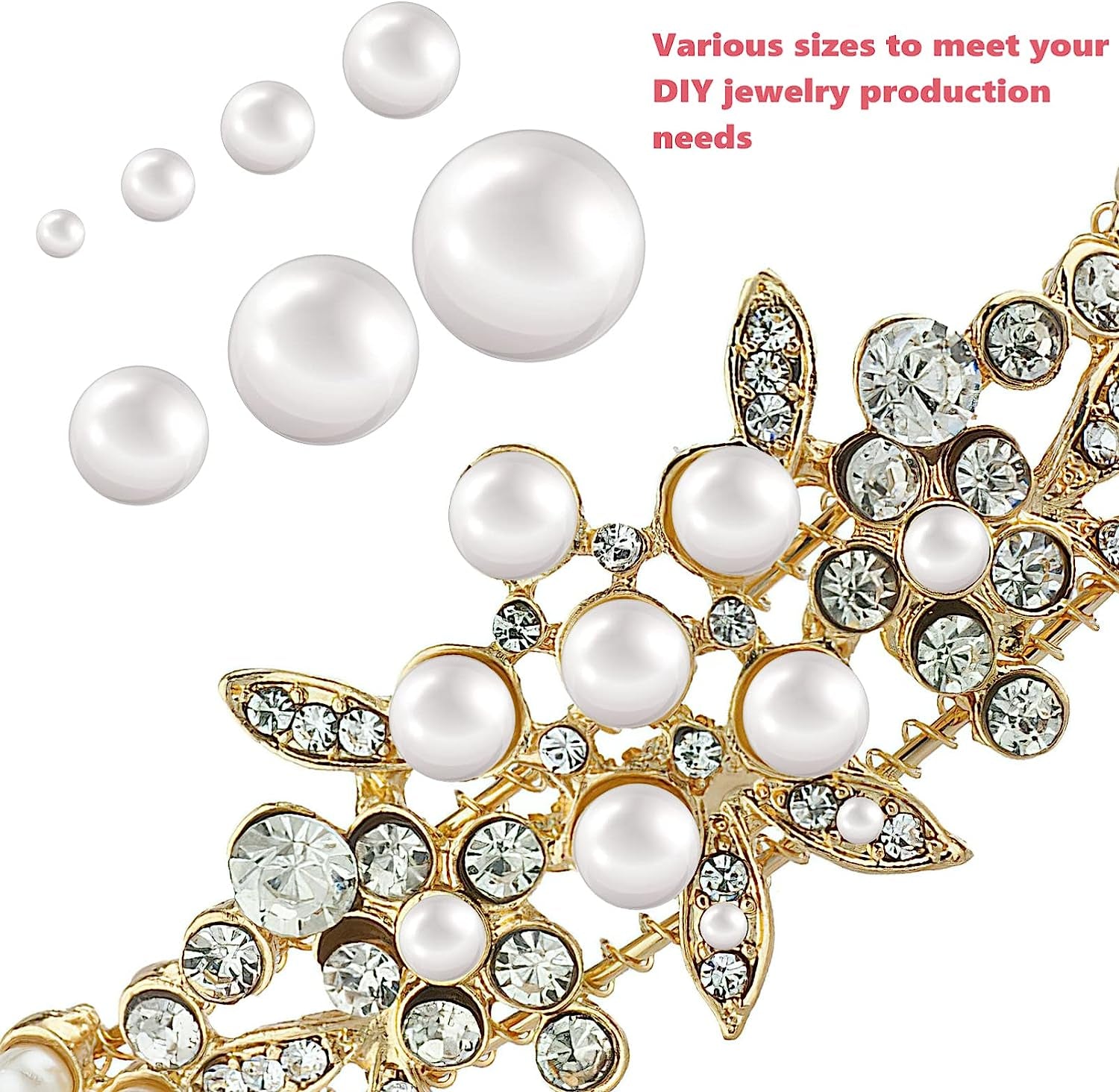 White Flat Back Pearl Beads,Half-Round Imitation Pearls Flatback Loose Beads-2/3/4/5/6/8/10Mm White Pearl 5600Pcs