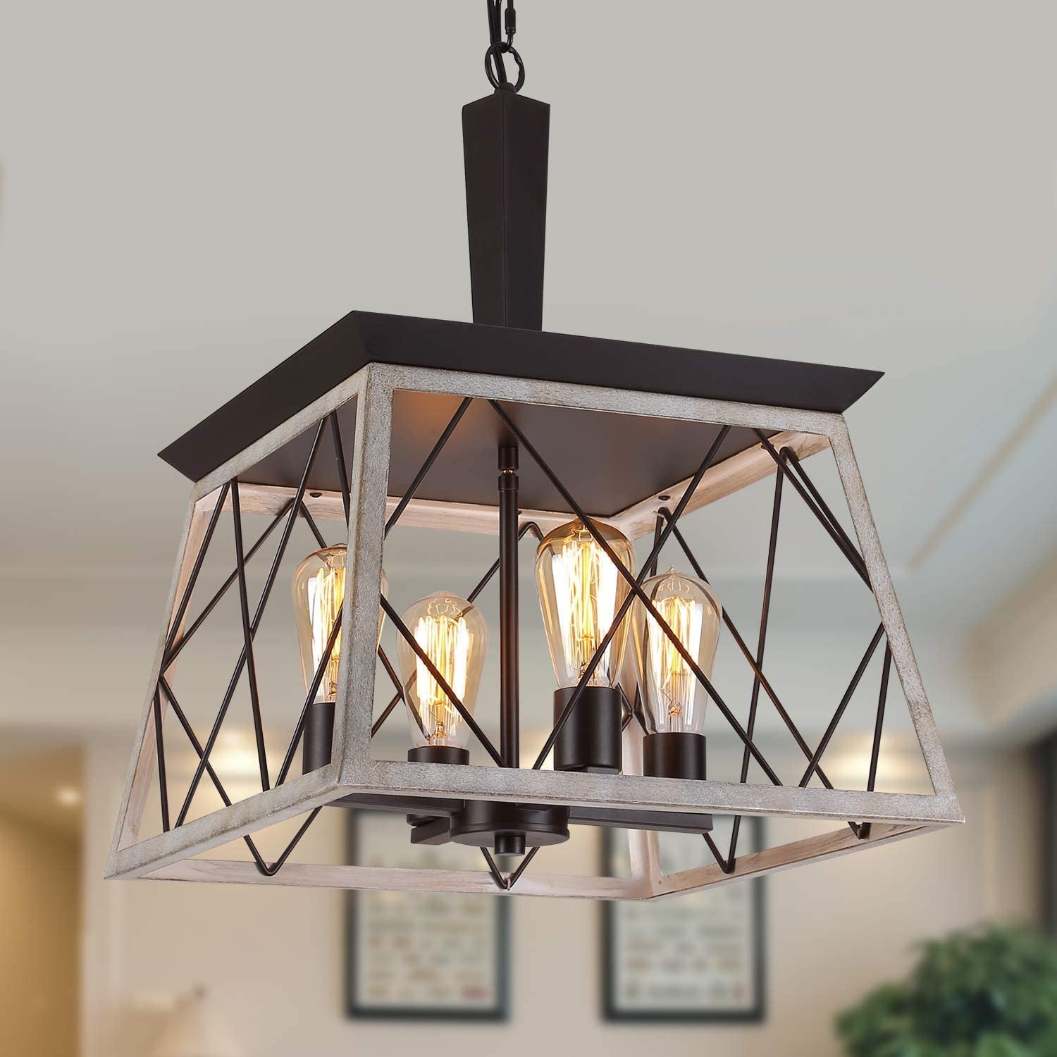 Farmhouse Chandelier 4 Lights Rustic Vintage Pendant Lights L38Xh47Cm Lantern Ceiling Light Fixture Industrial Island Light Chandeliers for Kitchen Island Dining Room Living Room Bulbs Included