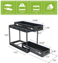 Load image into Gallery viewer, 2-Tier Kitchen Spice Oil Rack ,Double Sliding Pull Out Spice Rack,Pull Out Oil Rack with 4 Hanging Hooks, Black
