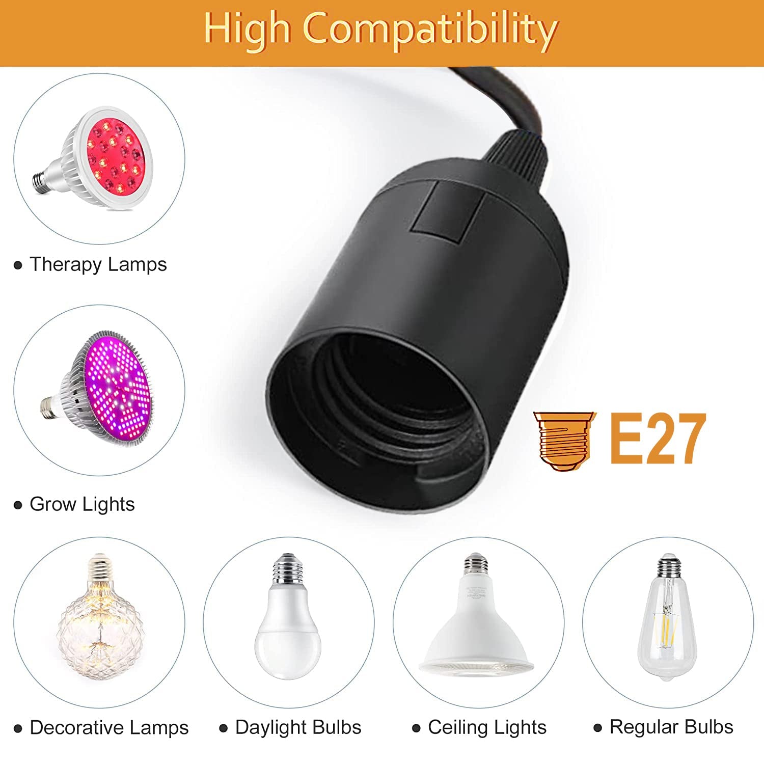E27 Cable Cord with Switch, 1.8M Extension Hanging Lantern Cord Cable, E27 Lamp Base Bulb Holder Socket On/Off Switch & AU AC Power Plug Pendant Lighting, for Kitchen Bedroom Plant Growth Light (Black)