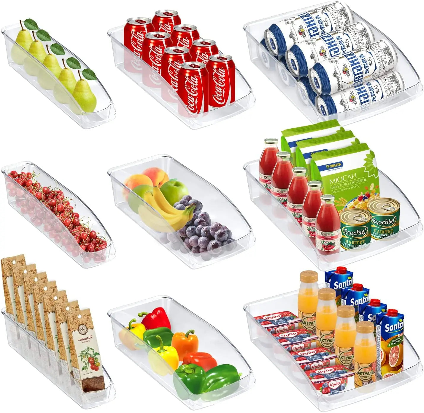 Refrigerator Organizer Bins, Set of 9 Clear Plastic Fridge Storage Containers for Freezer Kitchen Countertops Pantry Organization, BPA Free