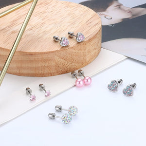8 Pairs Stud Earrings for Women Girls Stainless Steel Hypoallergenic Earrings Multicolored CZ Screw Back Girls Earrings Rainbow Butterfly Flower Stud Earrings Set Girls Earrings for Kids