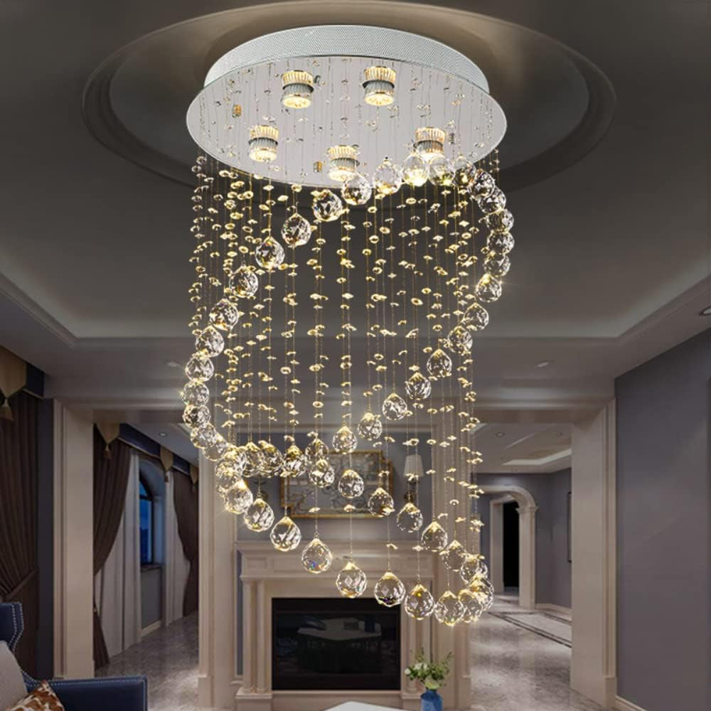 Modern Simple Crystal Chandelier Circular Creative Living Room Lamp Dining Room Lamp Aisle Lamp Crystal Lighting (D19.7 Inch-Warm Light)