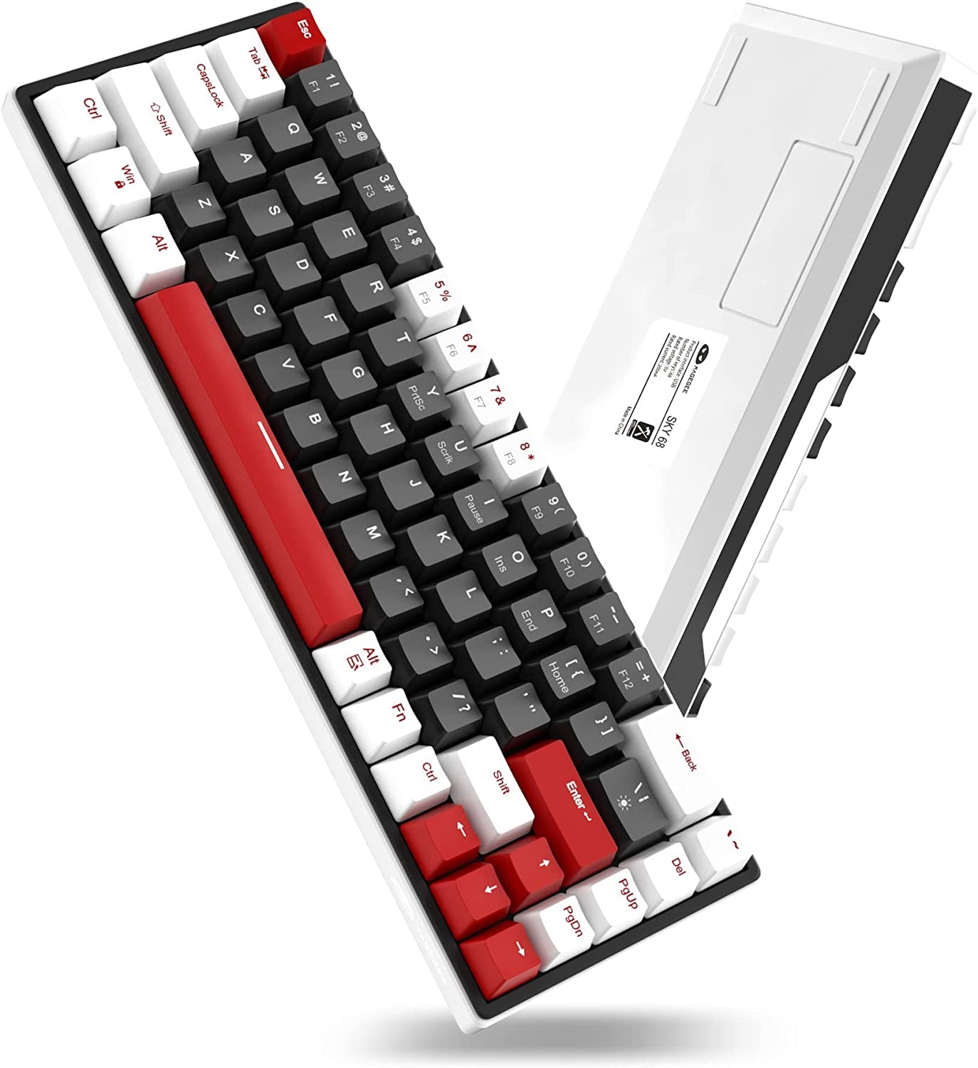 60% Mechanical Gaming Keyboard, 68 Keys Hot-Swappable Compact Blue LED Backlit Gaming Keyboard,  SKY68 Wired Ergonomic Mini Office Keyboard for Windows PC Gamer (Red Switch, White & Black)
