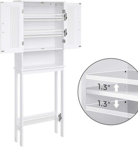 Bathroom Space Saver Cabinet, Over-The-Toilet Storage Unit, 4-Tier Adjustable Shelf Organizer, Adjustable Bottom Bar, White UBBC10WT