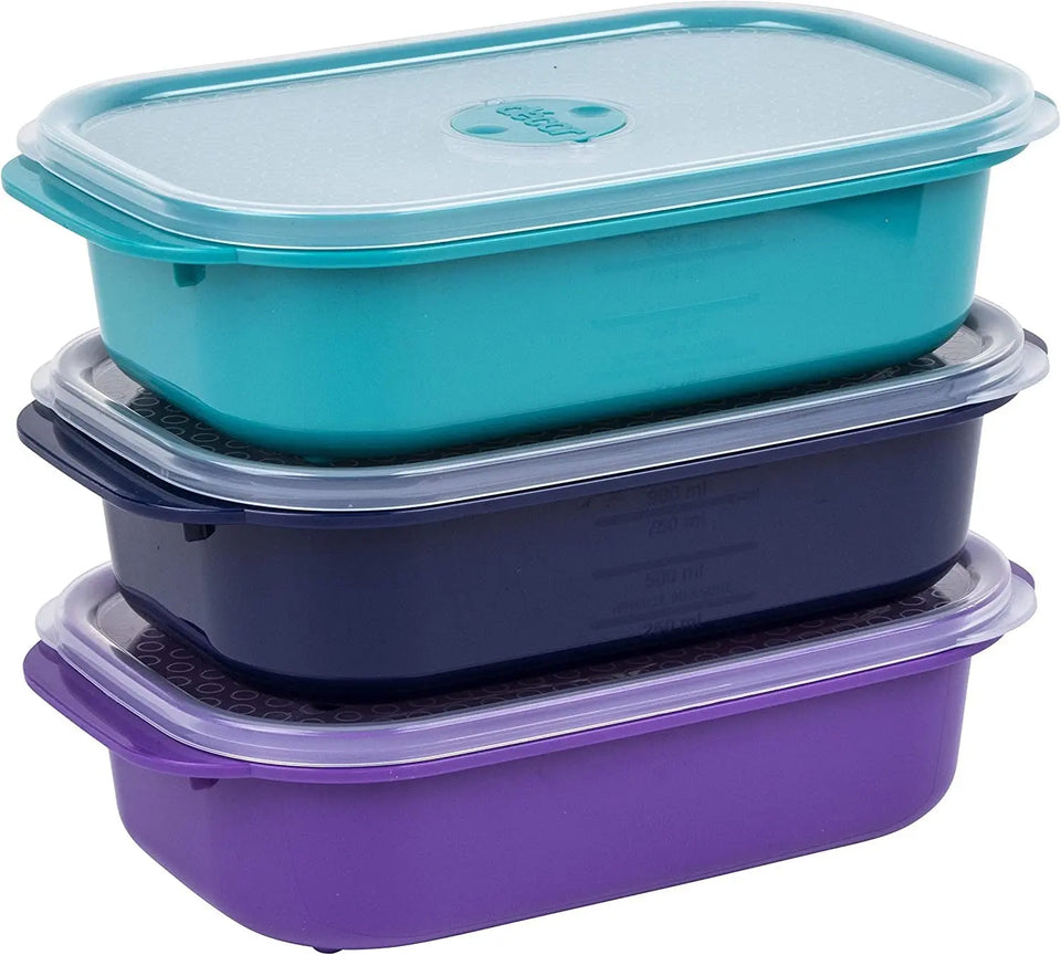 Microsafe  Oblong Jewel Container, Pack of 3 Pieces, 900Ml Capacity, Assorted
