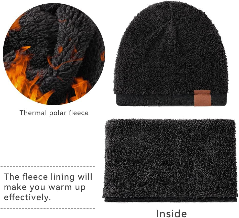 Winter Beanie Gloves Scarf Set Men and Women Scarf Gloves Set Winter Warm Knitted Beanie and Touch Screen Gloves(Black 3 Pieces)