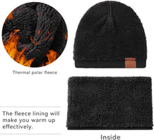 Load image into Gallery viewer, Winter Beanie Gloves Scarf Set Men and Women Scarf Gloves Set Winter Warm Knitted Beanie and Touch Screen Gloves(Black 3 Pieces)
