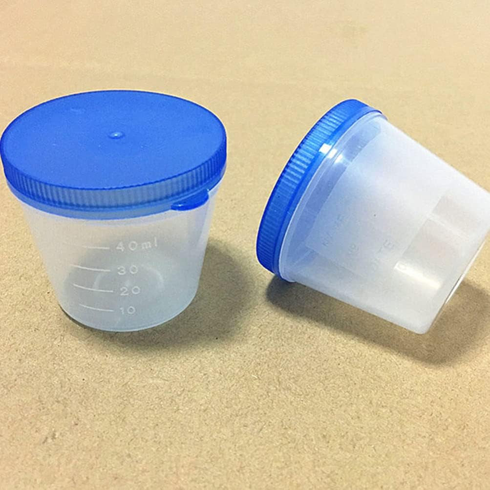 Plastic Specimen Cup Specimen Container Plastic Urine Cups with Lid Stool Specimen Container without Label for Laboratory Pregnancy Test 40ML 100Pcs