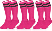 Load image into Gallery viewer, Kids Soccer Socks, [3 Pairs] Stripes Knee High Tube Socks Sport Kids Stockings for Child Young Boys and Girls (US Size 3-6）
