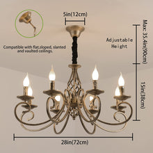 Load image into Gallery viewer, Rustic Chandeliers, 8 Lights Candle French Country Chandelier, Vintage Iron Pendant Light Fixture Hanging Light for Farmhouse, Kitchen Island, Dining Room, Bedroom
