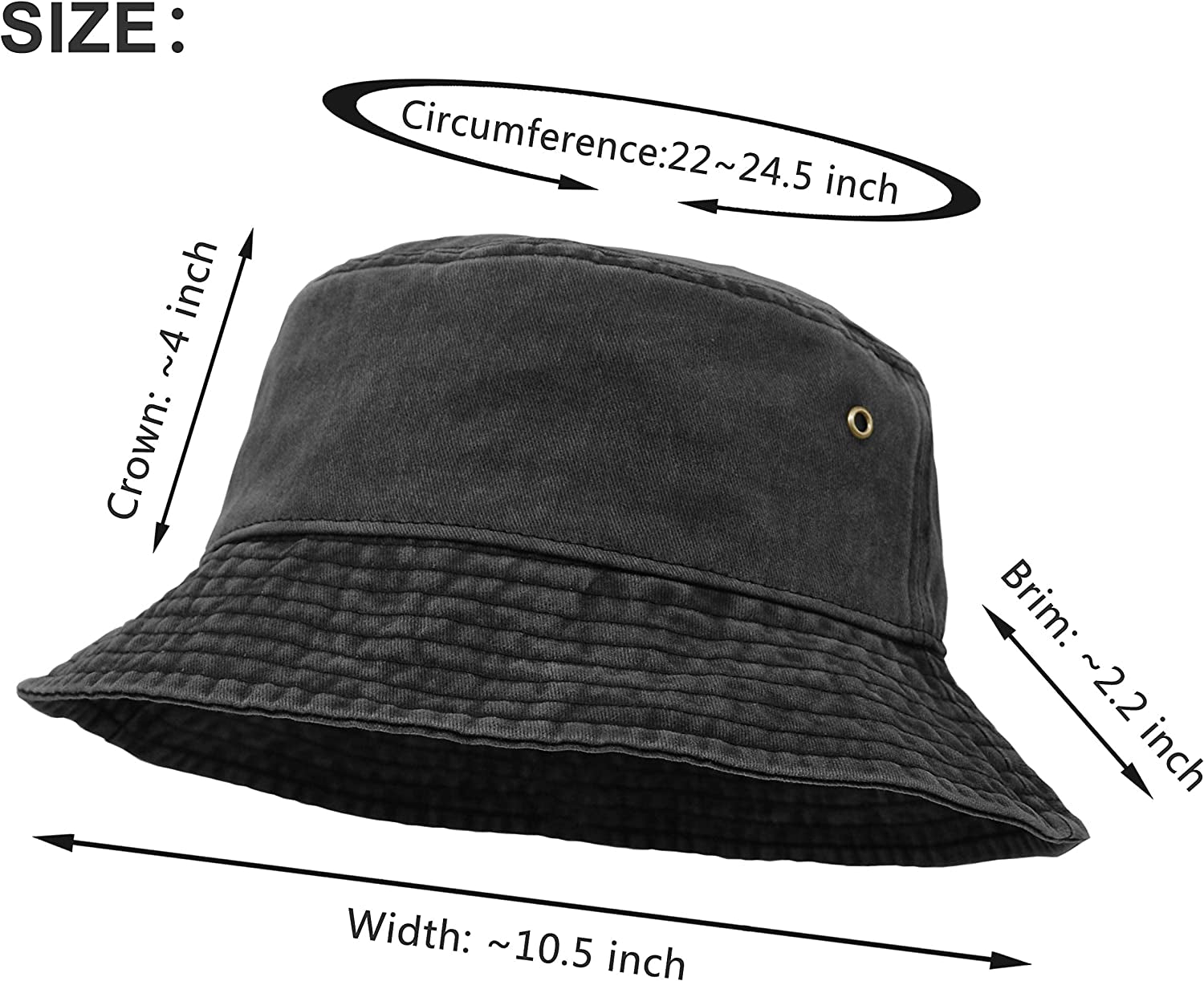 Bucket Hat, Wide Brim Washed Denim Cotton Outdoor Sun Hat Flat Top Cap for Fishing Hiking Beach Sports
