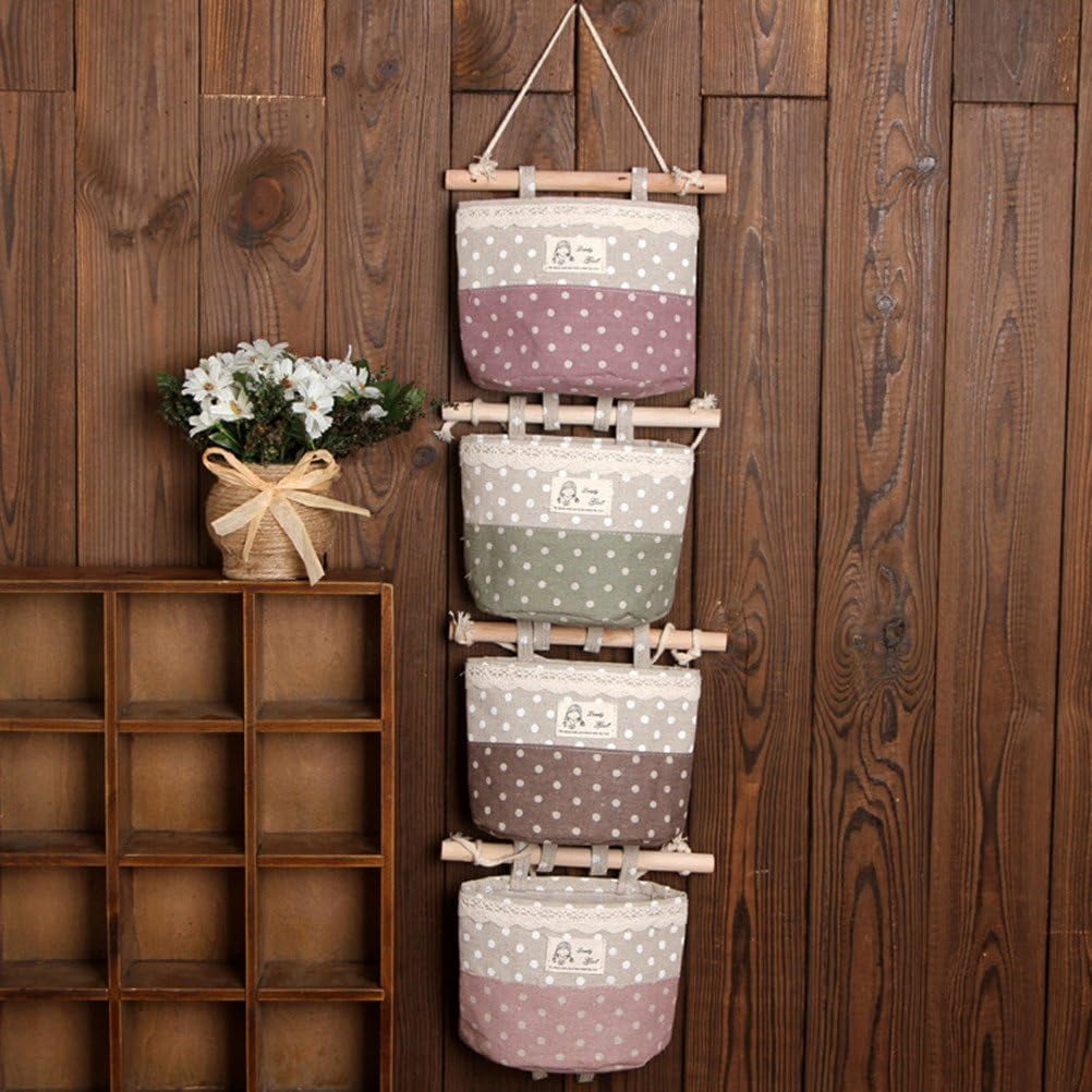 4Pcs Wall Hanging Organizer Bag Lace Trim Wall Storage Container Bags (Purple& Green& Coffee& Pink)