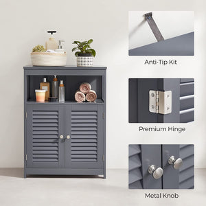 Bathroom Storage Floor Cabinet, Free Standing with Double Shutter Doors and Adjustable Shelf, Gray BBC040G01