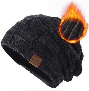 Winter Beanie Hat Men Warm Knit Long Slouch Skull Cap Thermal with Soft Fleece Lining