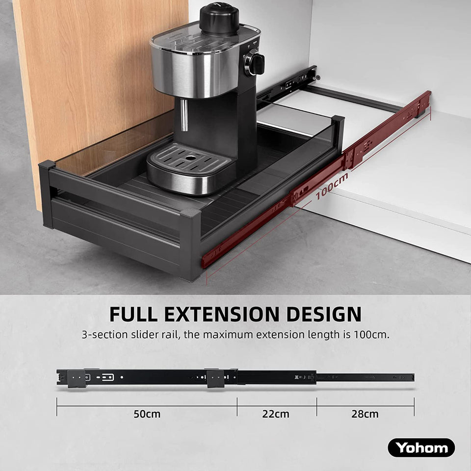 Pull Out Tray for Kitchen Cabinet Single Tier Slide Out Pantry Shelf Basket Heavy Duty Roll Out Extendable Sliding Drawer Organizer with Dividers 14" W X 21" D