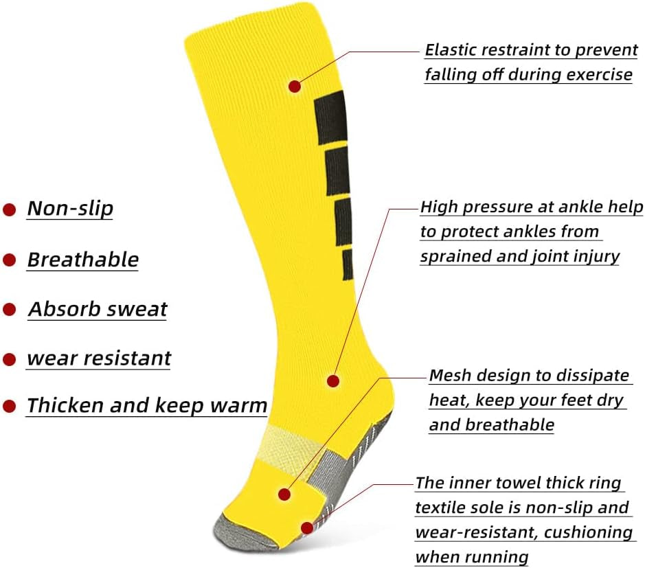 Kids Soccer Socks, [2 Pairs] Athletic Knee High Socks for Youth Boys Girls for US Size 3-6.5 / Age 6-12