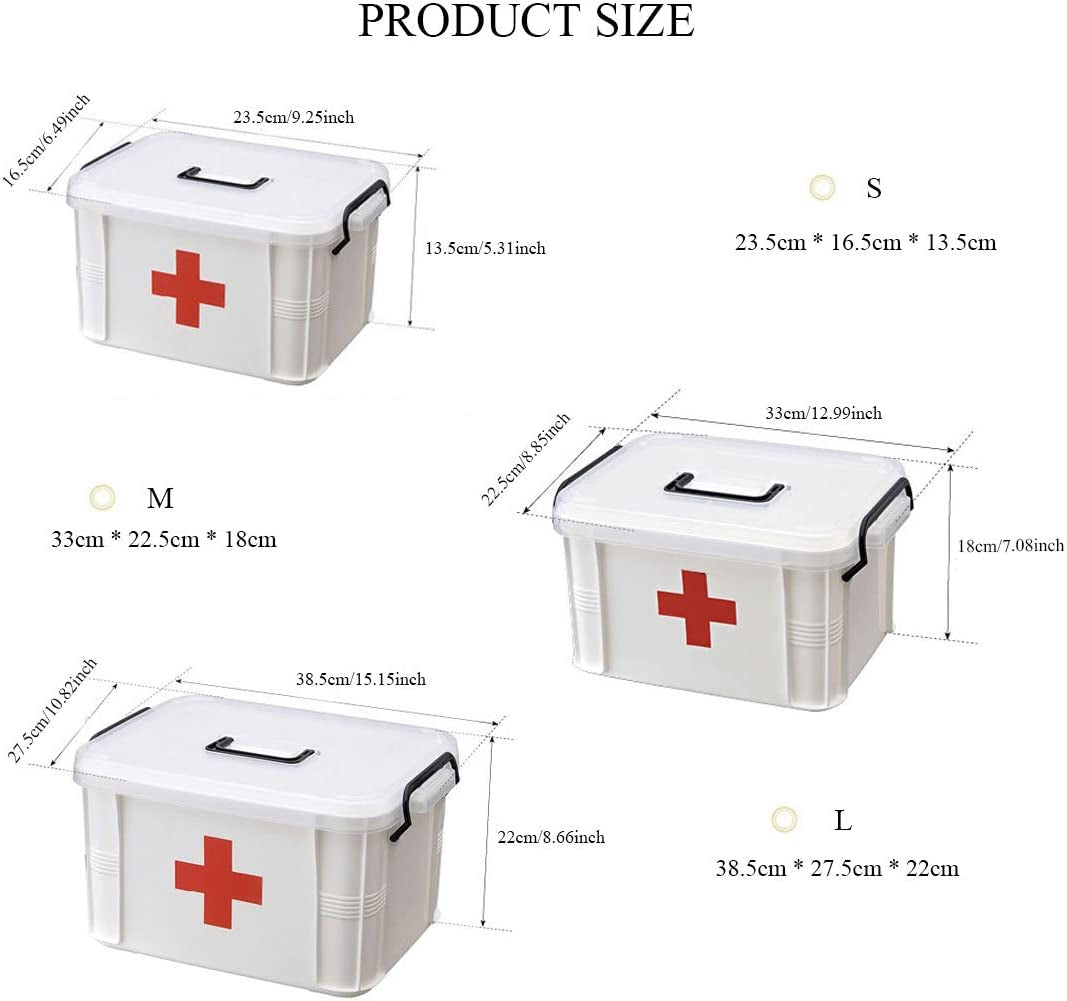 Medicine Box Storage Box Organizer 2 Layers with Compartments Family Emergency Kit Storage Case 9.25"X6.49"X5.31"