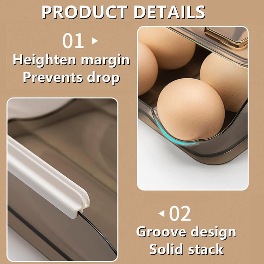 Automatic Rolling Egg Tray Storage Box Kitchen Stackable Holder Storage Container with Lid for Refrigerator Large Capacity Household Egg Fresh Tray Fridge Dispenser Organizer Bin Transparent (3-Tier)