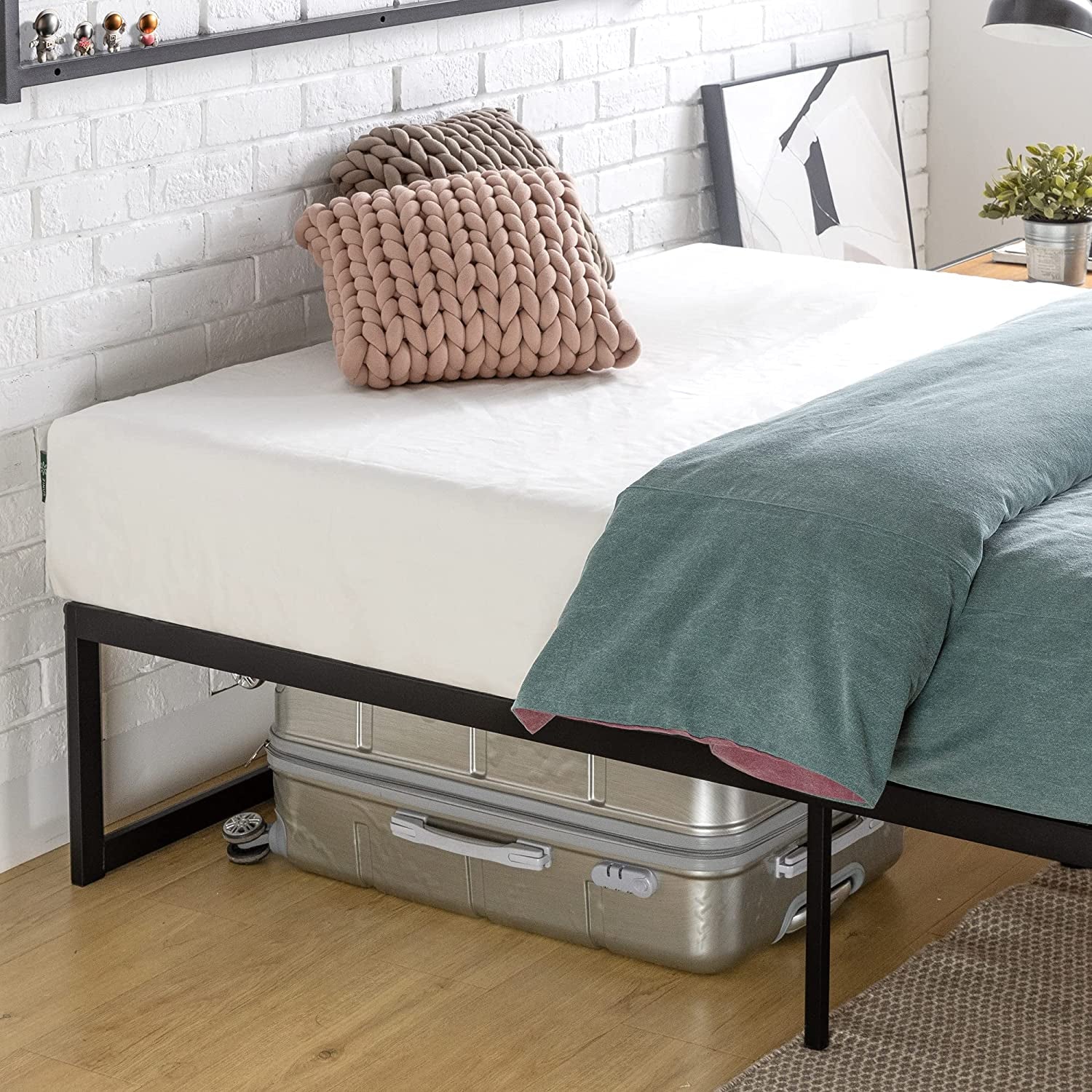 Quick Lock 35Cm Double Bed Frame/Under Bed Storage, Metal Bed Base, Metal Slats, Easy Assemble / 5Yr Warranty - Black