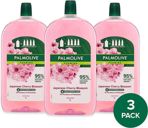 Foaming Liquid Hand Wash Soap 3L (3 X 1L Packs), Japanese Cherry Blossom Refill and Save, No Parabens Phthalates and Alcohol, Recyclable Bottle