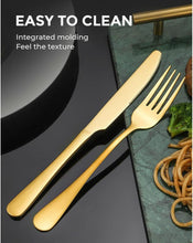 Load image into Gallery viewer, Gold Cutlery Set, Stainless Steel Silverware Set,24 Pieces Dinner Forks and Spoons, Flatware Cutlery Set for Ceremony, Home Party, Kitchen, Wedding, Restaurant, Party, Event, Banquet, Birthday Dinner Party, (24)
