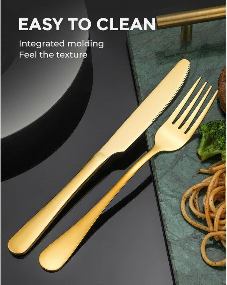 Gold Cutlery Set, Stainless Steel Silverware Set,24 Pieces Dinner Forks and Spoons, Flatware Cutlery Set for Ceremony, Home Party, Kitchen, Wedding, Restaurant, Party, Event, Banquet, Birthday Dinner Party, (24)