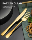 Gold Cutlery Set, Stainless Steel Silverware Set,24 Pieces Dinner Forks and Spoons, Flatware Cutlery Set for Ceremony, Home Party, Kitchen, Wedding, Restaurant, Party, Event, Banquet, Birthday Dinner Party, (24)