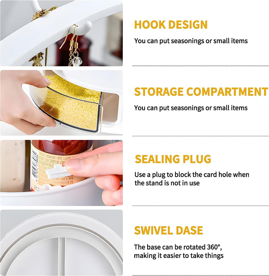 Lazy Susan Organizer, 9.4 Inch Turntable Cabinet Organizer Rotating Spice Rack Kitchen Storage Cosmetic Makeup Organizers for Cabinet Kitchen Pantry Refrigerator Countertop Organization-White