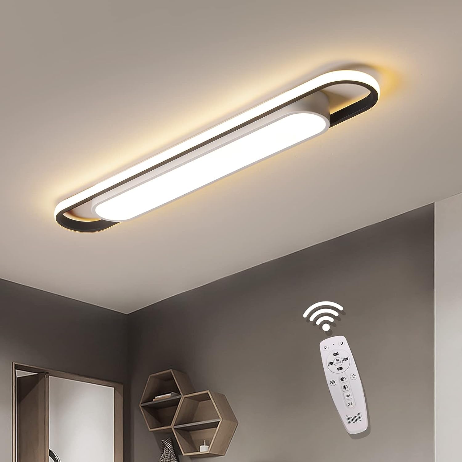 Modern LED Ceiling Light,28.3" Flush Mount Ceiling Lamp,50W Dimmable Metal Ceiling Chandelier Lighting Fixture for Living Room Bedroom Dining Room Office Hallway Aisle