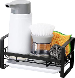 Kitchen Sink Caddy Sponge Holder -Sink Caddy Organizer, Sponge Holder for Sink, Sink Tray Drainer Rack, Soap Dish Dispenser Brush Holder Storage Kitchen Accessories(Black)