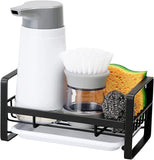 Kitchen Sink Caddy Sponge Holder -Sink Caddy Organizer, Sponge Holder for Sink, Sink Tray Drainer Rack, Soap Dish Dispenser Brush Holder Storage Kitchen Accessories(Black)