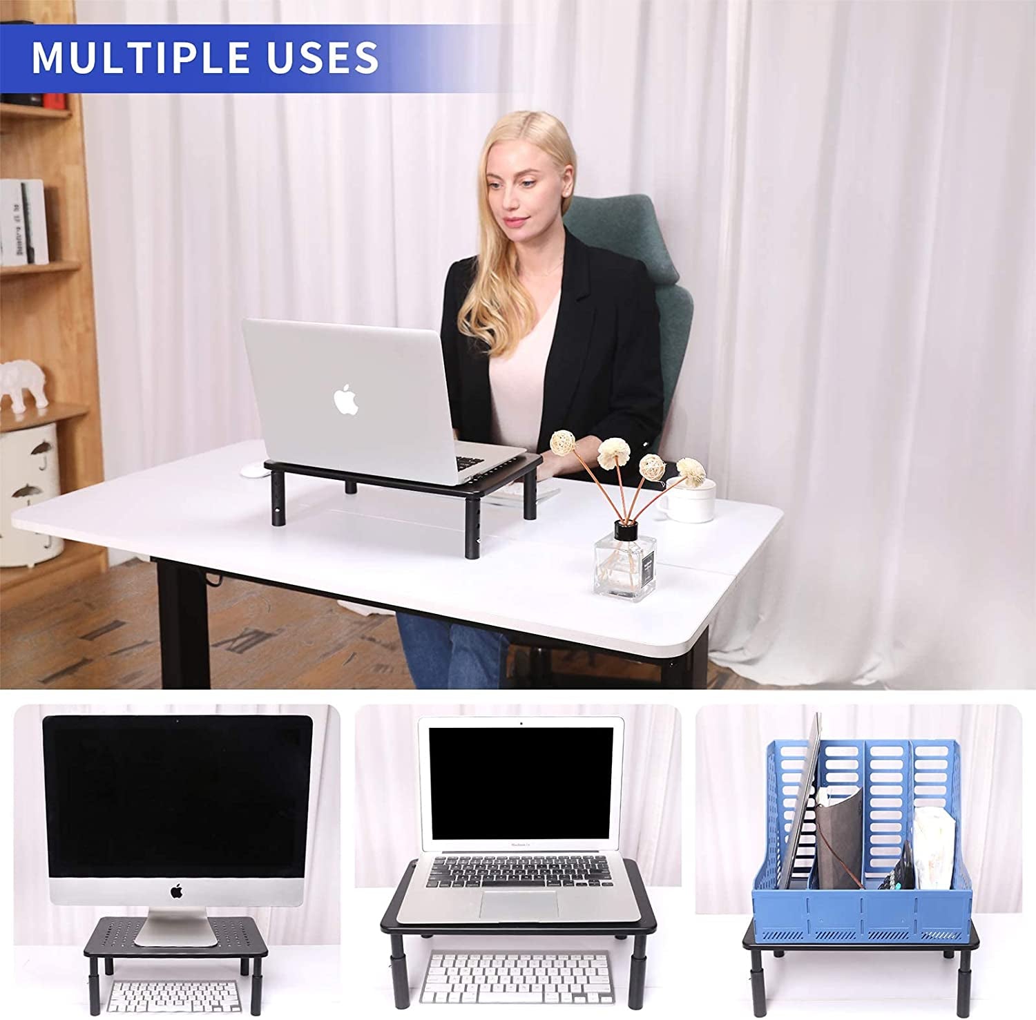 Monitor Stand - Height Adjustable Ergonomic Monitor Riser with Vented Metal Platform for Computer, Laptop, Imac, PC, Printer