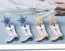 Load image into Gallery viewer, CZ Snowflake Cowgirl Boot Dangle Earrings for Women Girls Cubic Zirconia Star Shell Pearl Western Cowboy Statement Drop Dangling Stud Fashion Christmas Festival Party Jewelry Gifts
