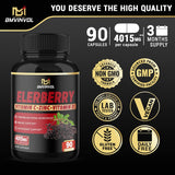 Elderberry Extract Capsules - 4015Mg Herbal Equivalent - 9 in 1 Herbal Supplement for Antioxidant & Immune Support - Enhanced with Vitamin C, Vitamin D3, Ginger Root - 3 Month Supply