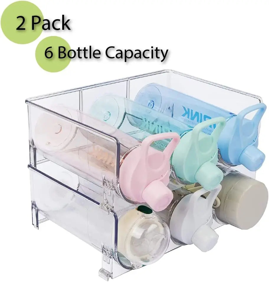 Gugo 2 Pack Stackable Water Bottle and Wine Organizer, Water Bottle Wine Bottle Holder Stand Dispenser, Drink Water Bottle and Wine Fridge Freezer Rack Container Storage Organiser Bin, Home Storage & Pantry Storage Organisation