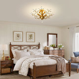 Crystal Chandeliers,K9 Crystal LED Ceiling Light,Vintage Light Fixtures Pendant Lighting for Living Room Bedroom Restaurant Porch Chandelier(4-Light,Golden)