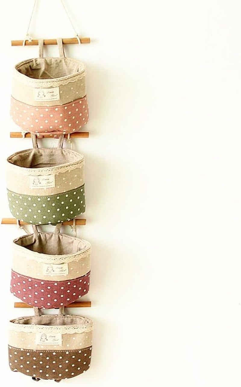 4Pcs Wall Hanging Organizer Bag Lace Trim Wall Storage Container Bags (Purple& Green& Coffee& Pink)
