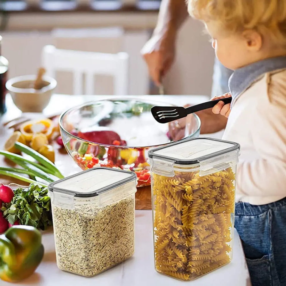 Pantry Storage Containers Set of 8, Airtight Food Storage Container, Clear Plastic Kitchen Canisters with Lids, Stackable Kitchen Space Saving Organiser for Flour, Sugar,Snack - Clear