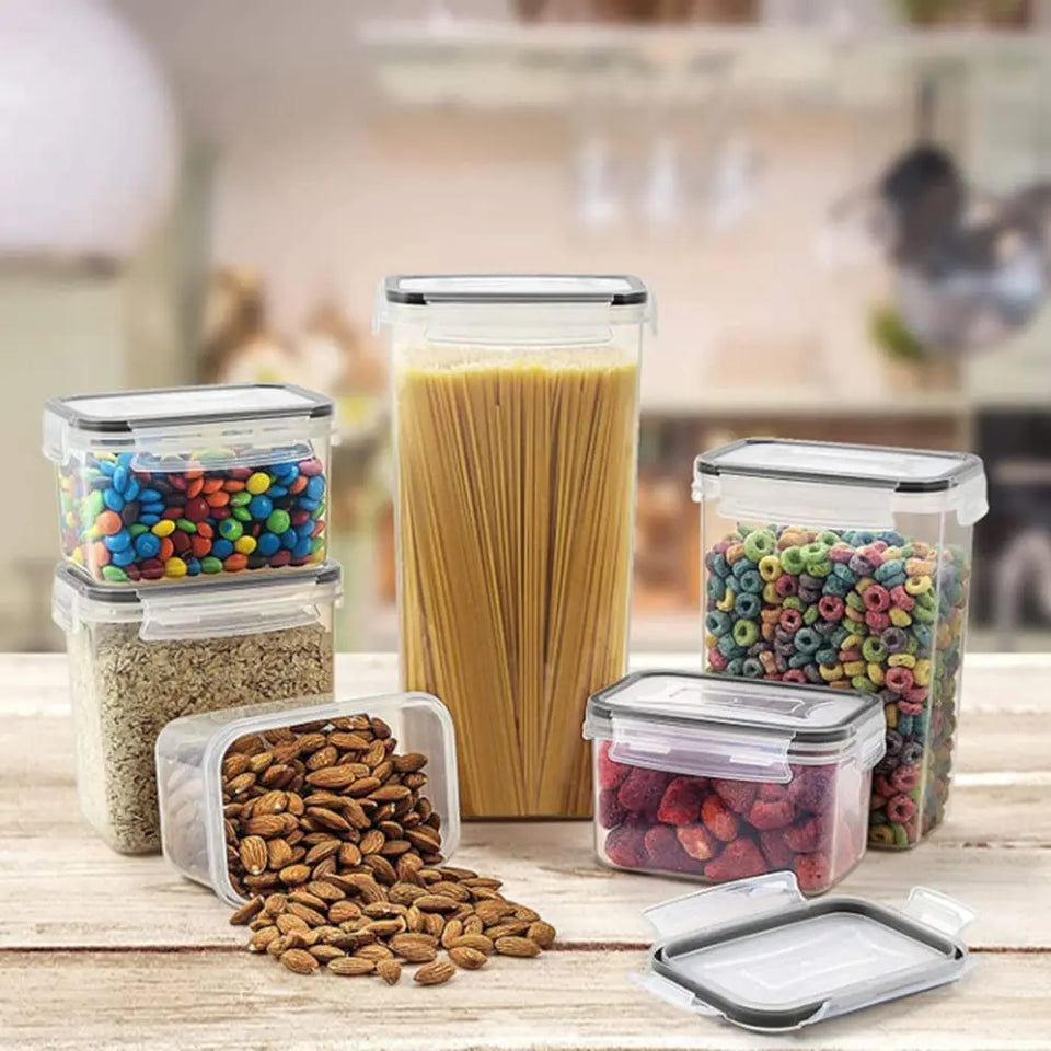 Pantry Storage Containers Set of 8, Airtight Food Storage Container, Clear Plastic Kitchen Canisters with Lids, Stackable Kitchen Space Saving Organiser for Flour, Sugar,Snack - Clear