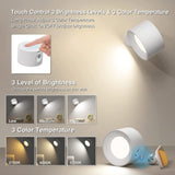 LED Wall Sconce, Wall Mounted Lamp with Rechargeable Battery Operated USB Port 3 Color Temperature & 3 Brightness Level 360°Rotate Magnetic Ball, Cordless Wall Light for Reading Bedside-White