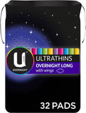 Ultrathin Overnight Pads Long with Wings 32 Count (4 X 8 Pack) - Packaging May Vary
